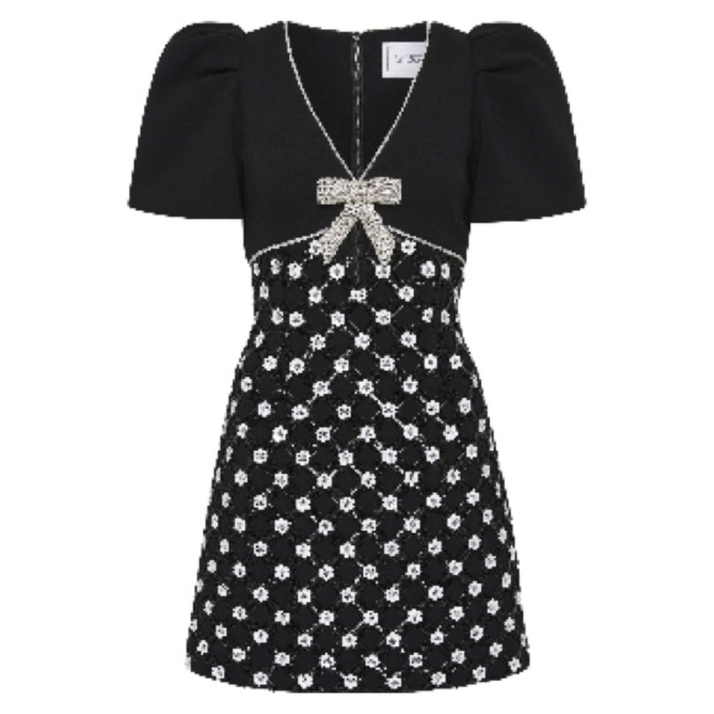 Rebecca Vallance Black and White Mini Dress with Embellished Bow